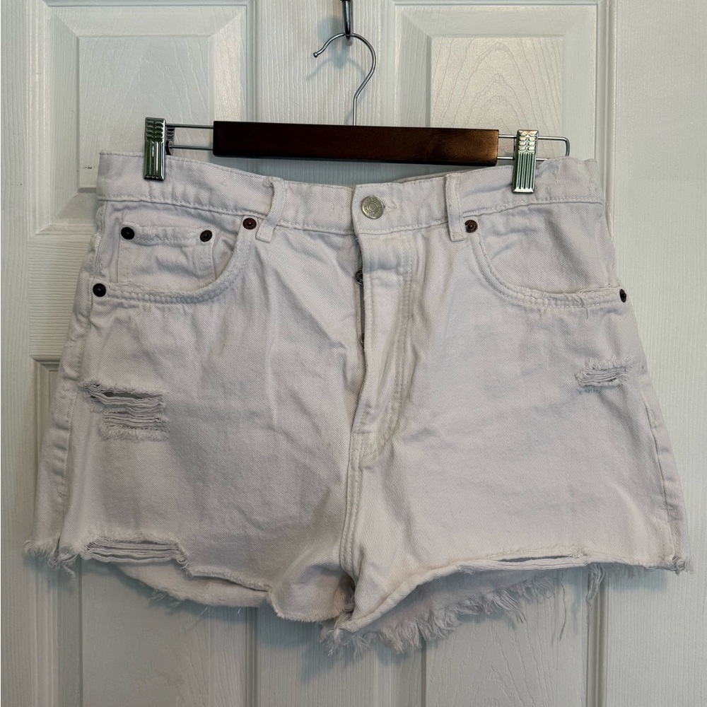 Zara White Distressed Jean Shorts